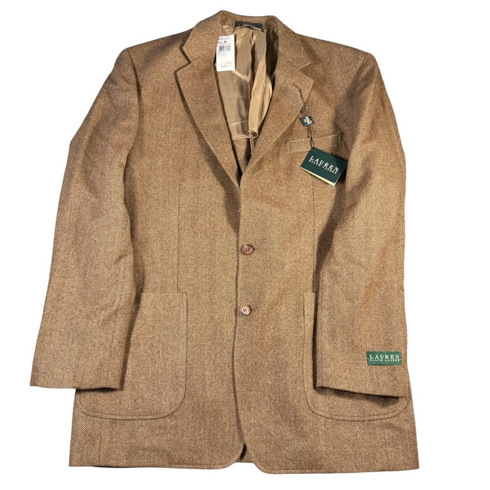 NEW Lauren Ralph Lauren Mens 43L Wool Herringbone Tweed Sport Coat Brown Tan